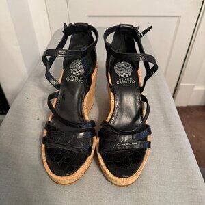 Vince Camuto Leather Black Strappy Wedge Sandal. Size 7.5. Never Worn no box.